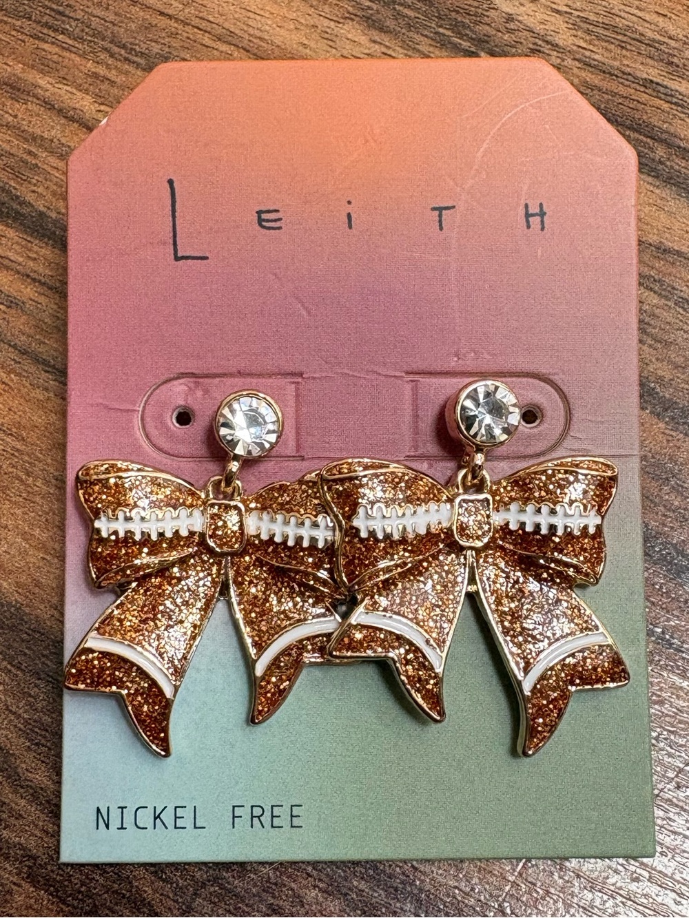 Leith Glitter Football Bow earrings NEW